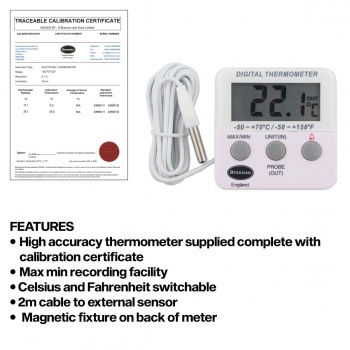 Fridge / Freezer pre-calibrated twin reading thermometer | Calibration Date 09/05/2024