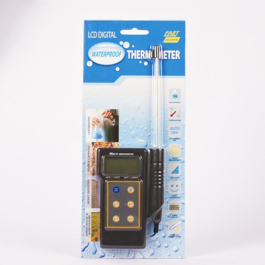 Calibrated Waterproof Thermometer | Black Digital Handheld Cert Date 31/10/2023