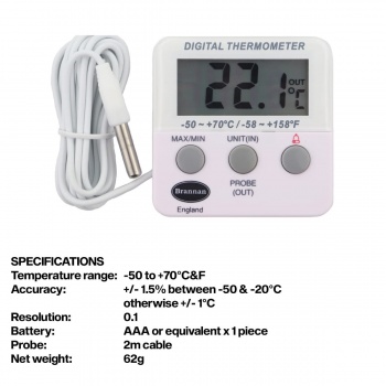 Fridge / Freezer pre-calibrated twin reading thermometer | Calibration Date 21/02/2024