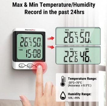 Digital Indoor Thermometer Hygrometer With Clock Function | ThermoPro TP152