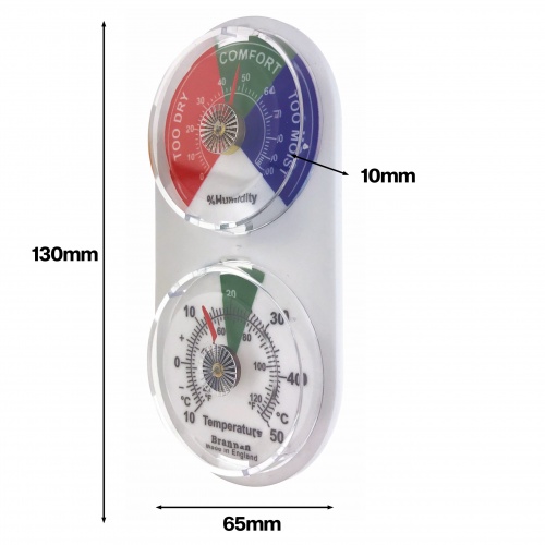 Twin dial hygrometer & thermometer coloured zones Brannan